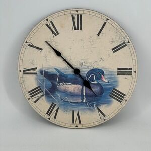 Vintage Style Wood Duck Wall Clock Rustic Wildlife Decor Roman Numerals Working